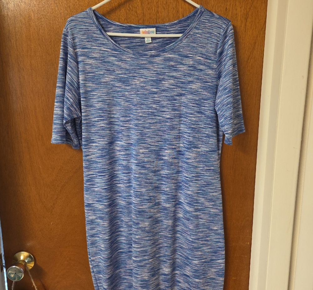 LuLaRoe "Julia" Blue Space-Dye Knit T-Shirt Dress